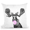 Moose with Bubble Gum Black and White Throw Pillow by Big Nose Work