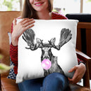 Moose with Bubble Gum Black and White Throw Pillow by Big Nose Work