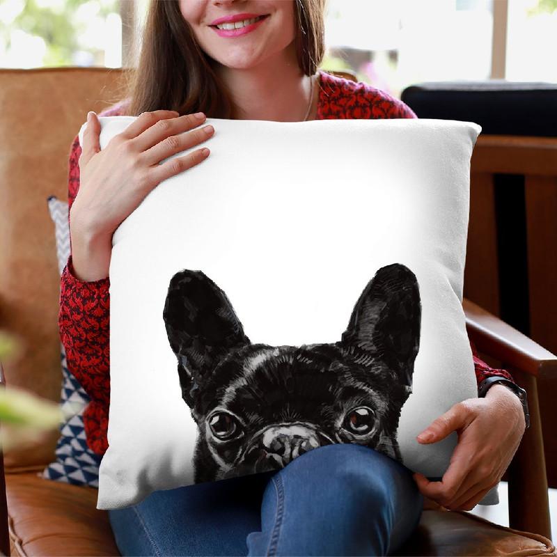 Peeking Bulldog Throw Pillow by Big Nose Work