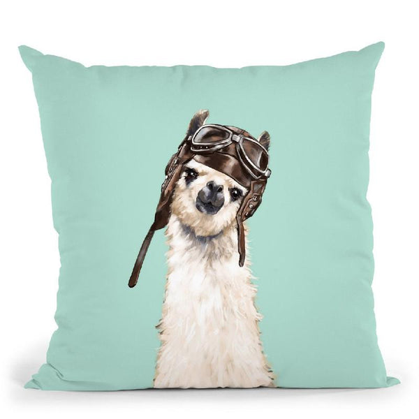 Pilot Llama in Green Throw Pillow by Big Nose Work