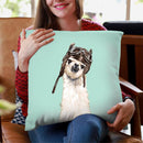 Pilot Llama in Green Throw Pillow by Big Nose Work