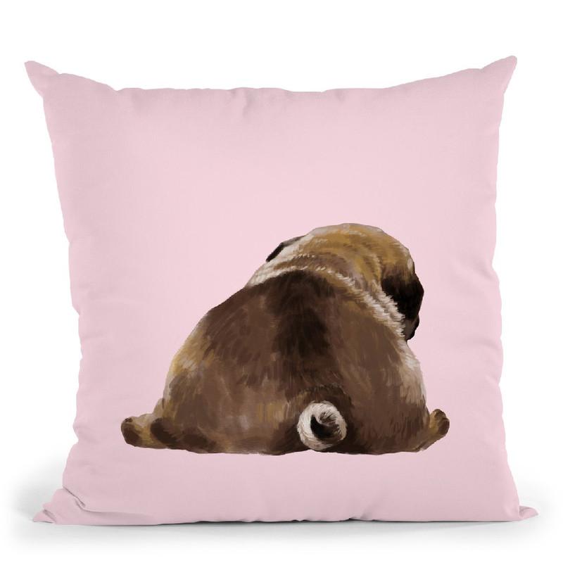 Pug Butt in Pink Throw Pillow by Big Nose Work