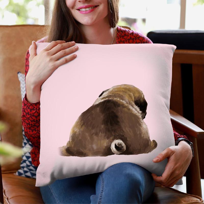 Pug Butt in Pink Throw Pillow by Big Nose Work
