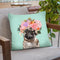 Pug with Flower Crown in Green Throw Pillow by Big Nose Work