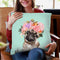 Pug with Flower Crown in Green Throw Pillow by Big Nose Work