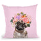 Pug with Flower Crown in Pink Throw Pillow by Big Nose Work
