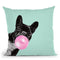 Sneaky Bulldog with Bubble Gum in Green Throw Pillow by Big Nose Work