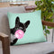 Sneaky Bulldog with Bubble Gum in Green Throw Pillow by Big Nose Work