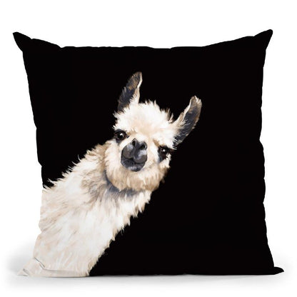 Sneaky Llama Black Throw Pillow by Big Nose Work