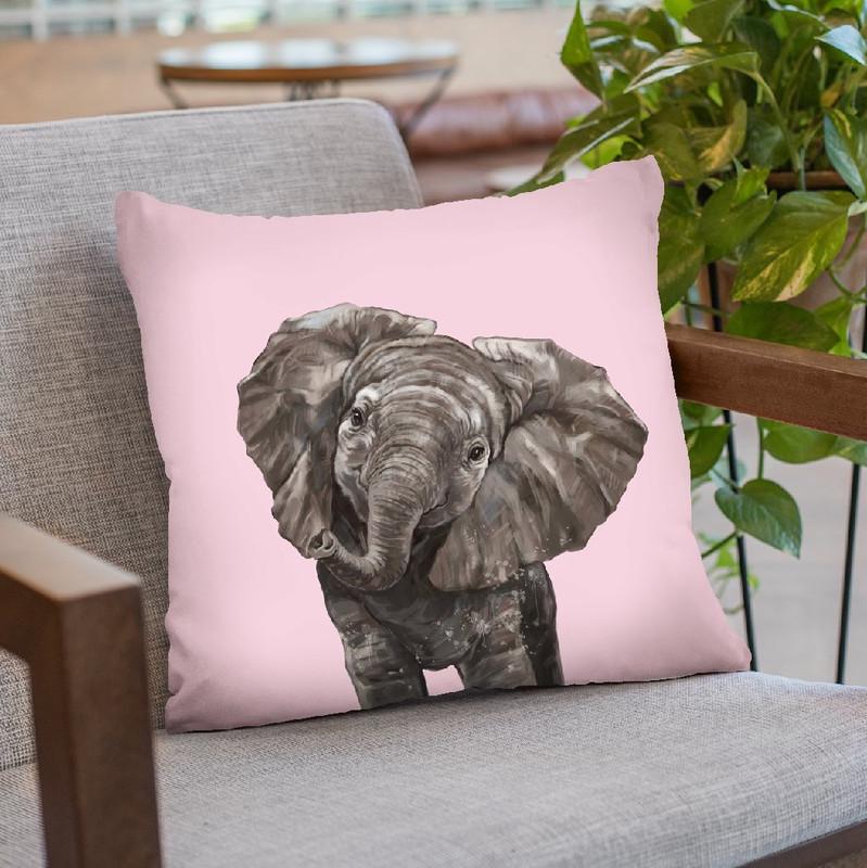 Baby Elepahnt in Pink Throw Pillow by Big Nose Work