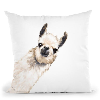 Sneaky Llama White Throw Pillow by Big Nose Work