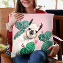 Sneaky Llama with Cactus in Pink Throw Pillow by Big Nose Work