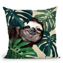 Sneaky Sloth with Monstera Throw Pillow by Big Nose Work
