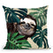 Sneaky Sloth with Monstera Throw Pillow by Big Nose Work