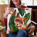 Baby Fox in Bird of Paradise Throw Pillow by Big Nose Work