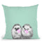 Twin Hedgehogs with Bubble Gum Black and White in Green Throw Pillow by Big Nose Work