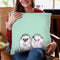 Twin Hedgehogs with Bubble Gum Black and White in Green Throw Pillow by Big Nose Work