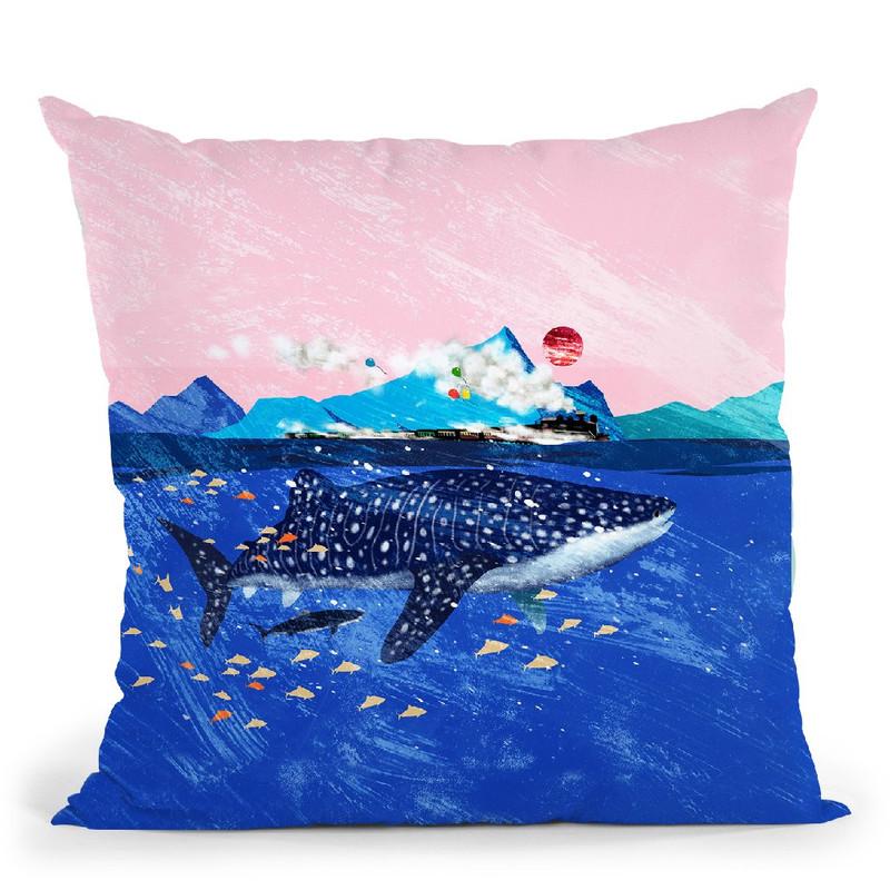 Whale Shark and steam train Throw Pillow by Big Nose Work