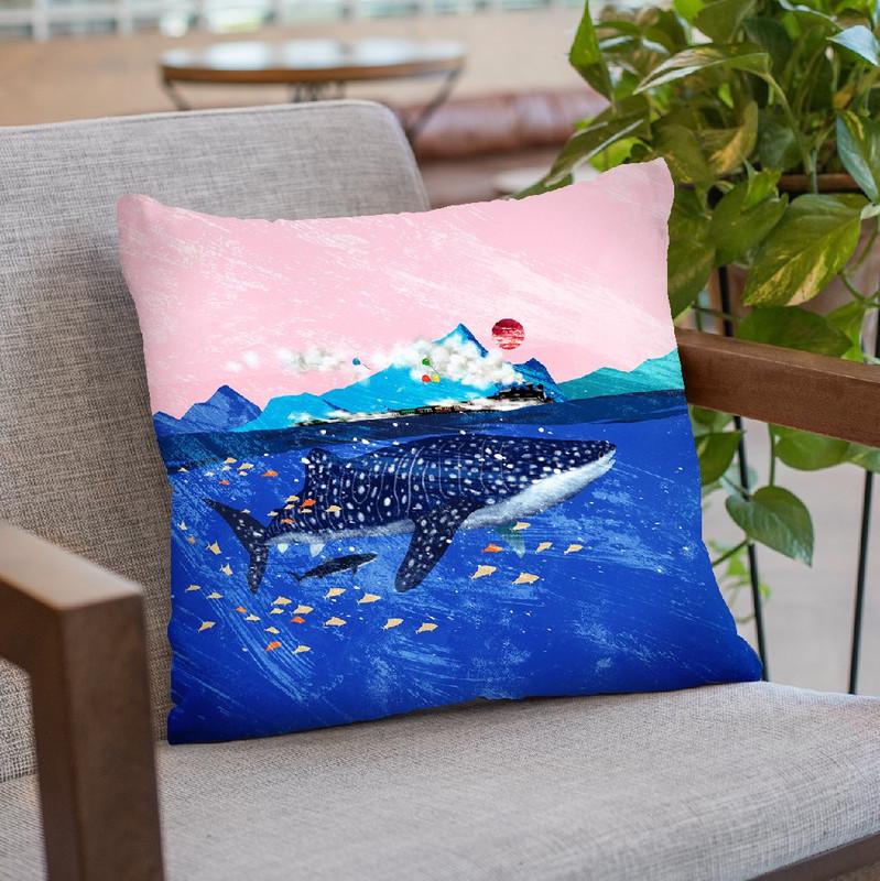 Whale Shark and steam train Throw Pillow by Big Nose Work