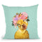 Yellow Duckling with Flower Crown in Green Throw Pillow by Big Nose Work