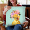 Yellow Duckling with Flower Crown in Green Throw Pillow by Big Nose Work