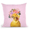 Yellow Duckling with Flower Crown in Pink Throw Pillow by Big Nose Work