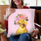 Yellow Duckling with Flower Crown in Pink Throw Pillow by Big Nose Work