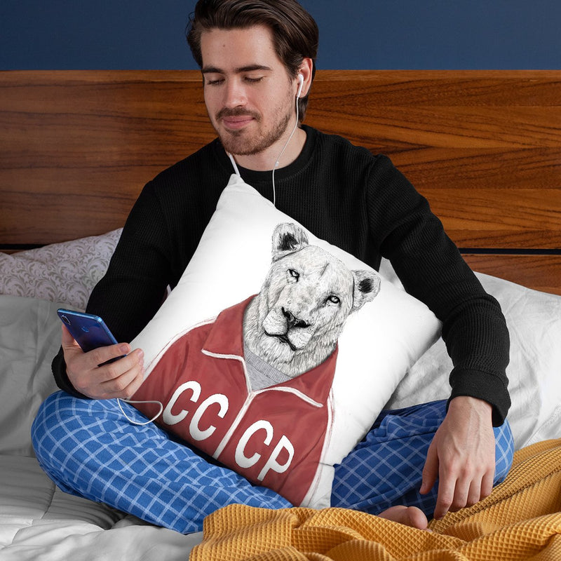 Soviet Lion Throw Pillow By Balazs Solti