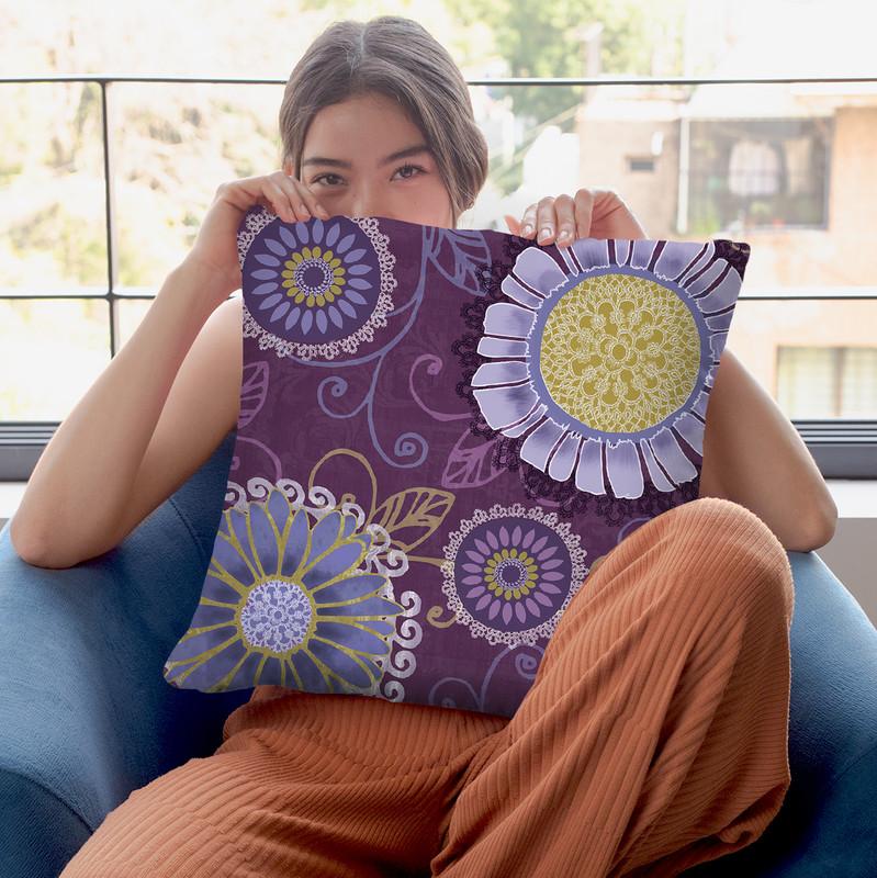 Daisy Darlings - Purple Throw Pillow By Color Bakery