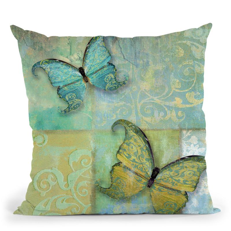 Damask & Butterflies Ii Throw Pillow By Color Bakery