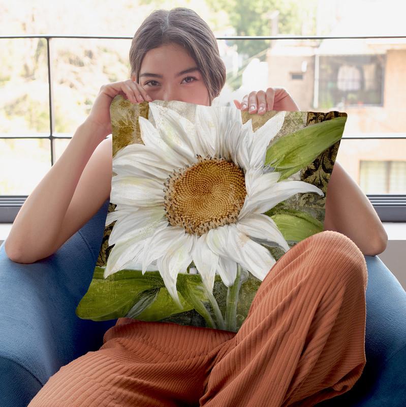 White Sunflower I Throw Pillow By Color Bakery