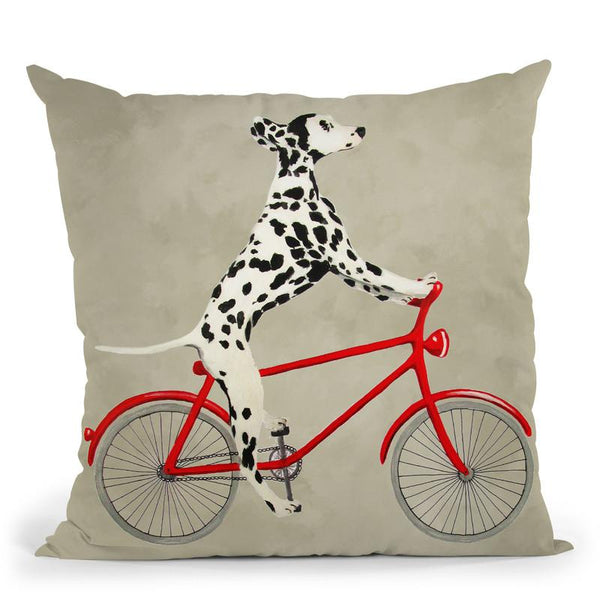 Dalmatian On Bicycle Throw Pillow By Coco De Paris