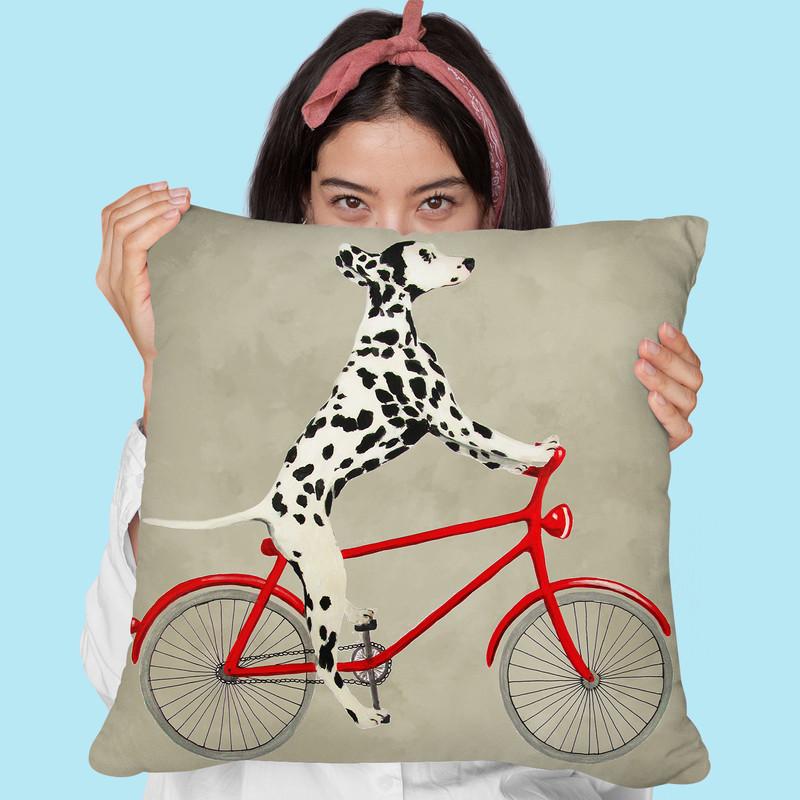 Dalmatian On Bicycle Throw Pillow By Coco De Paris