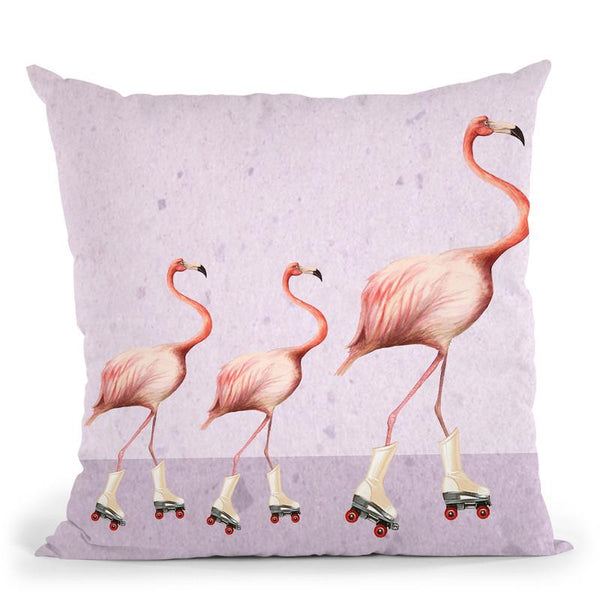 Flamingos On Rollerskates Throw Pillow By Coco De Paris