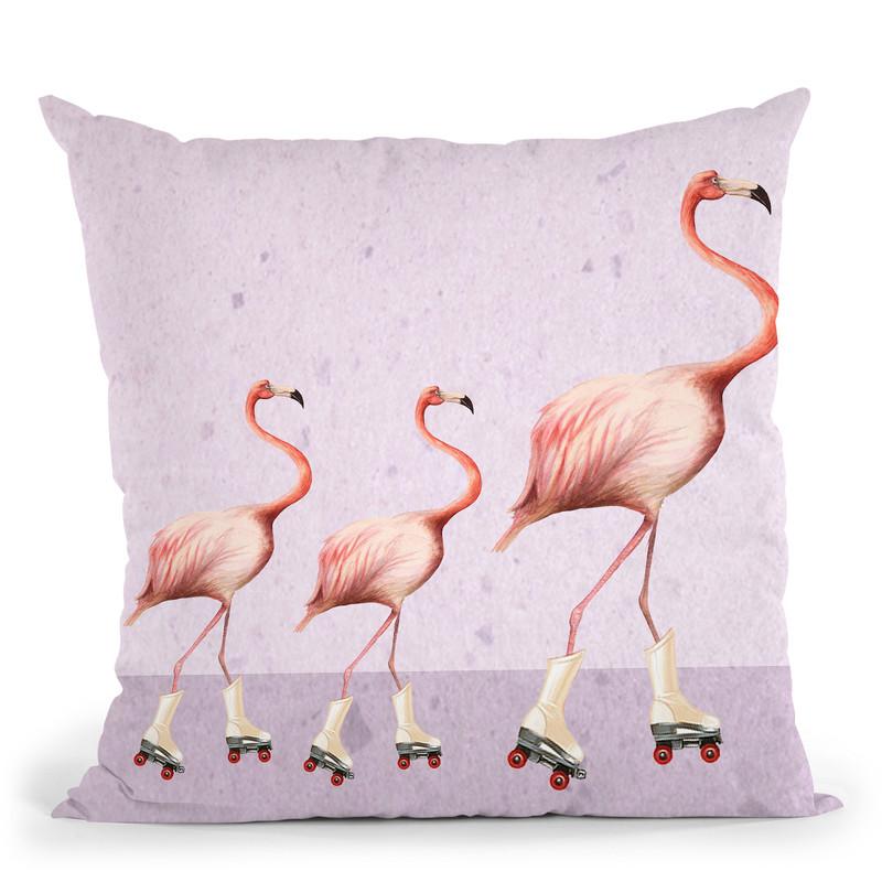 Flamingos On Rollerskates Throw Pillow By Coco De Paris