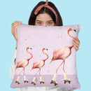 Flamingos On Rollerskates Throw Pillow By Coco De Paris