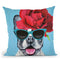 Flower Power Bulldog Blue Throw Pillow By Coco De Paris