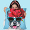 Flower Power Bulldog Blue Throw Pillow By Coco De Paris