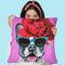 Flower Power Bulldog Fushia Throw Pillow By Coco De Paris