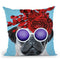 Flower Power Pug Blue Throw Pillow By Coco De Paris