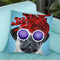 Flower Power Pug Blue Throw Pillow By Coco De Paris