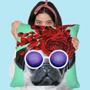 Flower Power Pug Green Throw Pillow By Coco De Paris