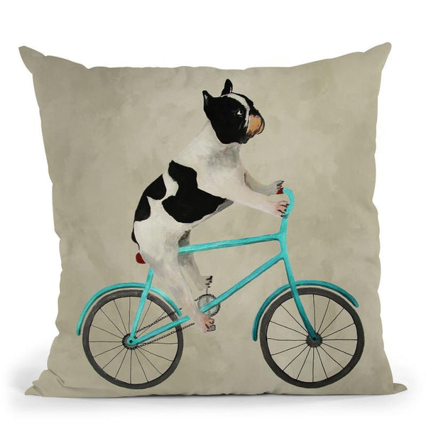 French Bulldog On Bicycle Throw Pillow By Coco De Paris