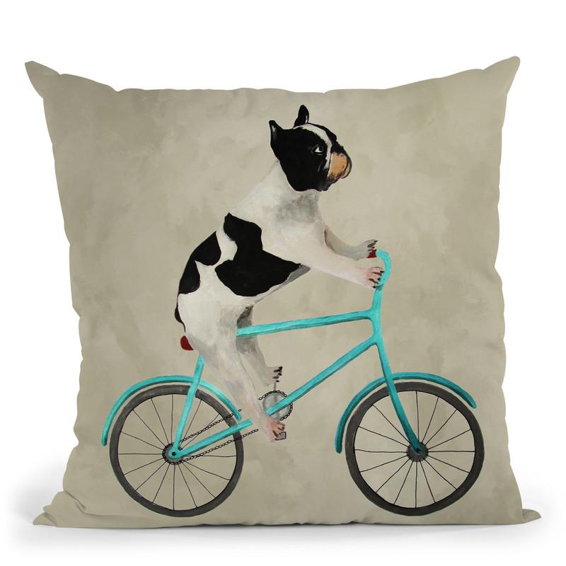 French Bulldog On Bicycle Throw Pillow By Coco De Paris