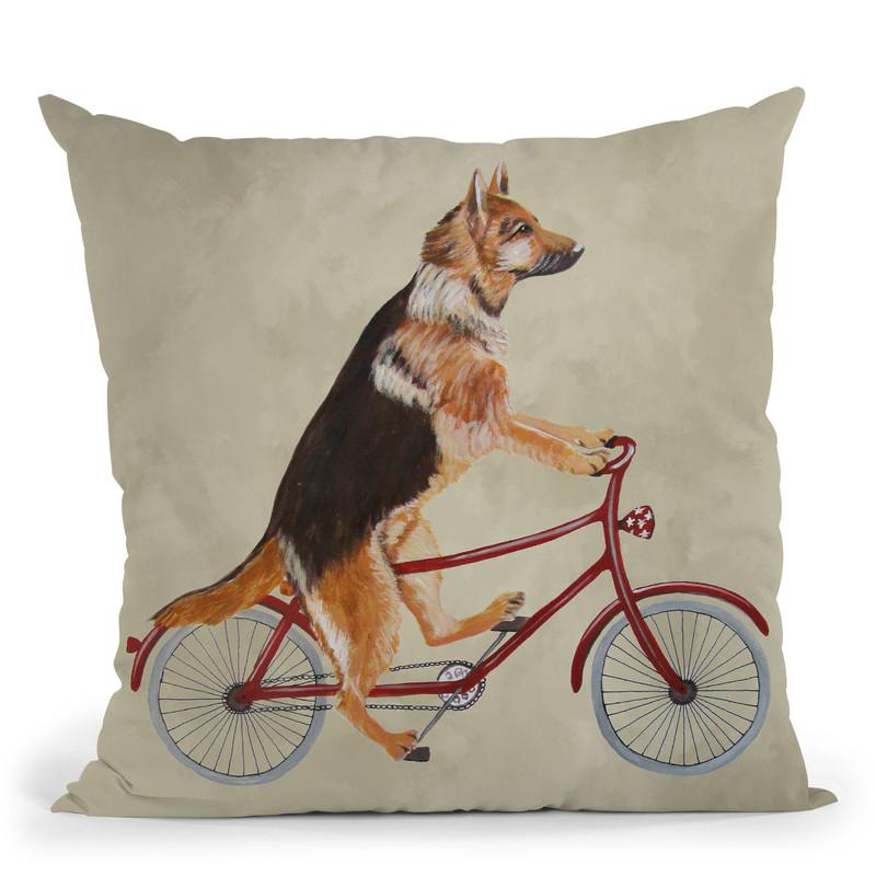German Shepherd On Bicycle Throw Pillow By Coco De Paris