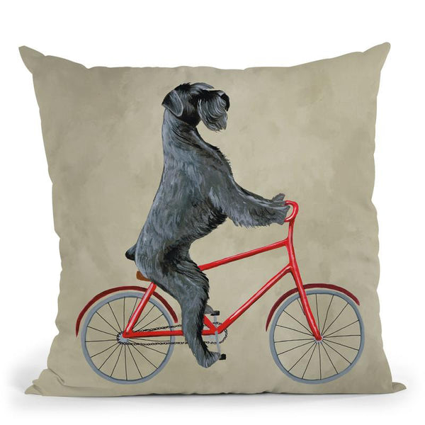 Schnauzer On Bicycle Throw Pillow By Coco De Paris