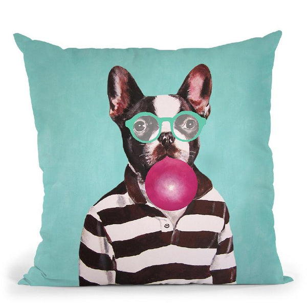 Bulldog With Bubblegum Throw Pillow By Coco De Paris
