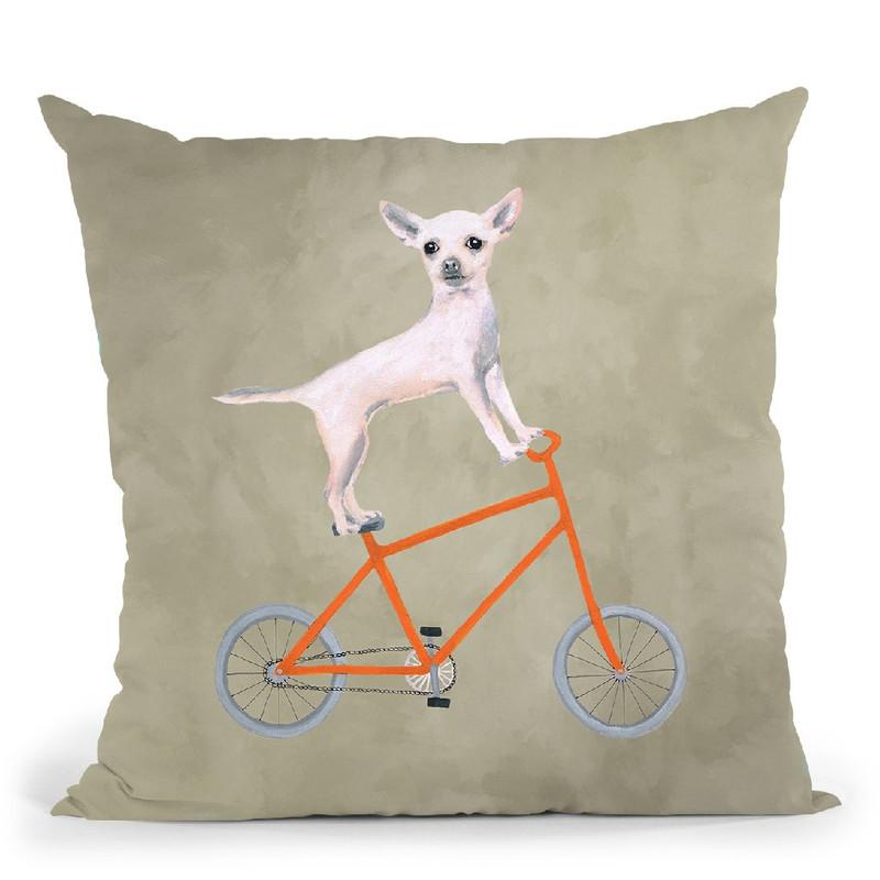 Chihuahua On Bicycle Throw Pillow By Coco De Paris