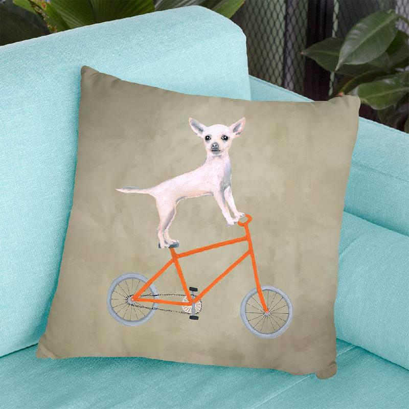 Chihuahua On Bicycle Throw Pillow By Coco De Paris