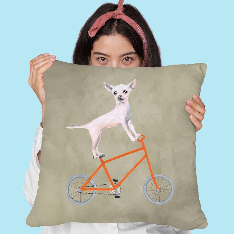 Chihuahua On Bicycle Throw Pillow By Coco De Paris